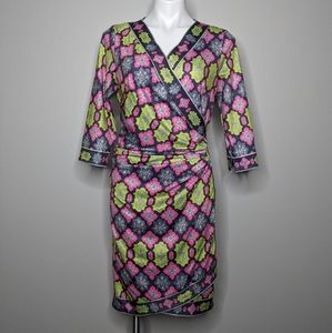 Gretchen Scott grey pink green jersey wrap it up dress M